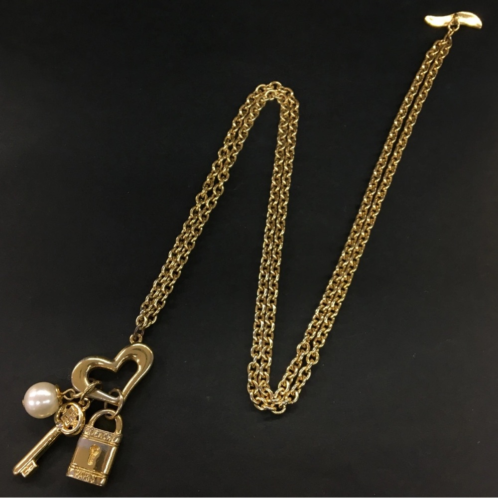 Givenchy Vintage Rare Gold Heart Lock and Key Necklace